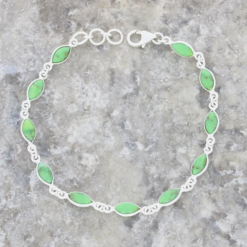 Green Mohave Turquoise Sterling Silver Marquise Link Bracelet