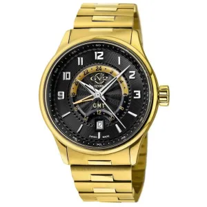 GV2 Men's Giromondo Black Dial Black Calfskin Leather Watch