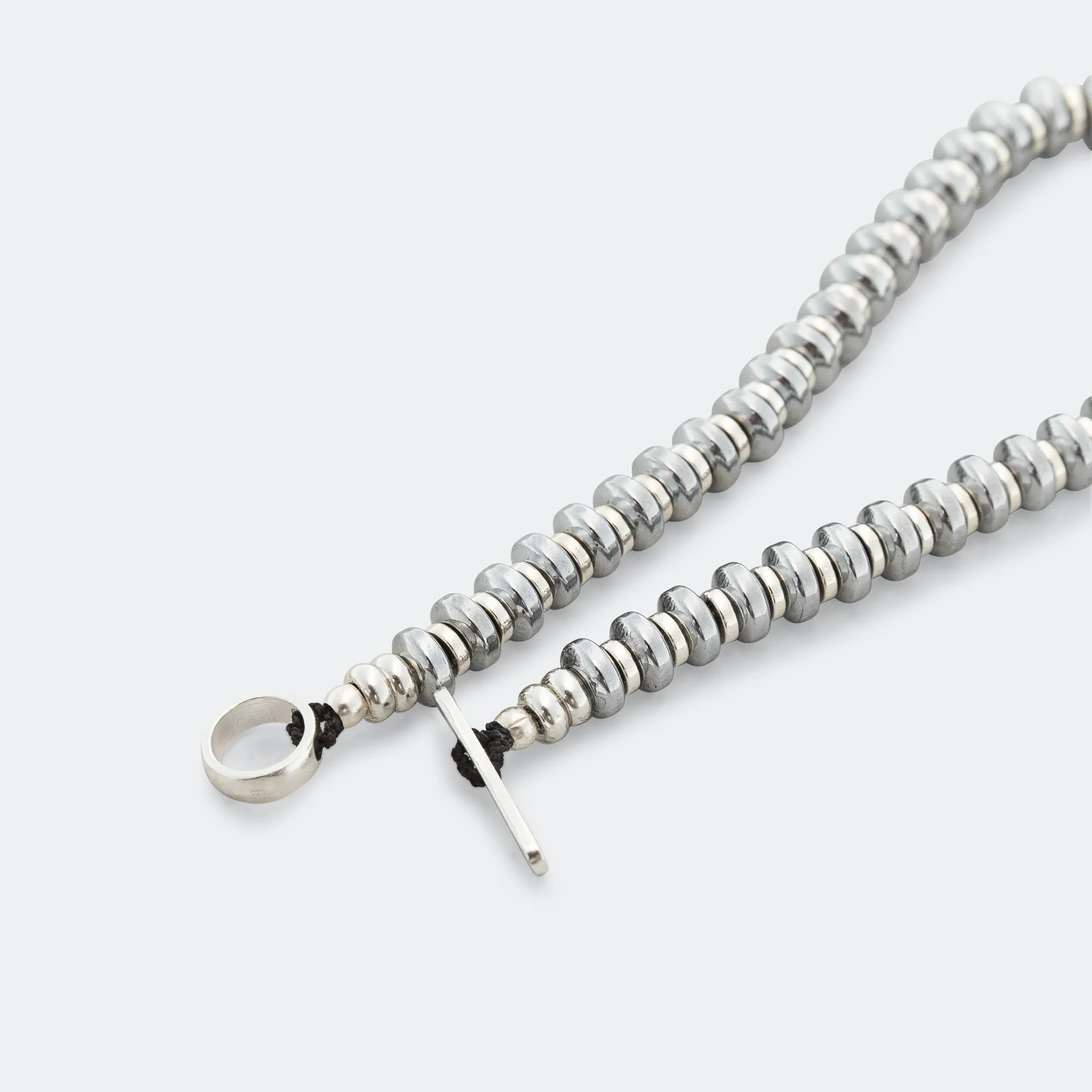 Hematite Roundel Bracelet - 925 Silver