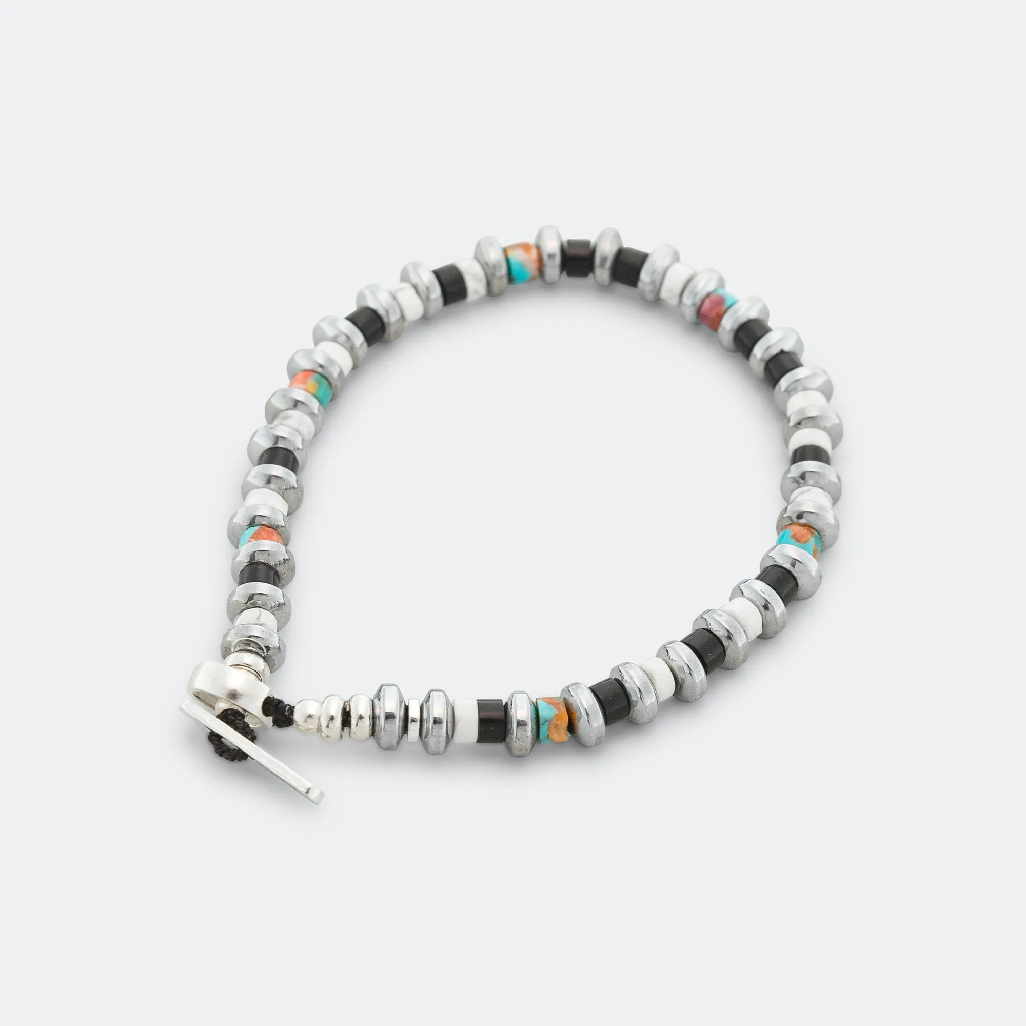 Hematite Roundel Bracelet - Jet/Turquoise