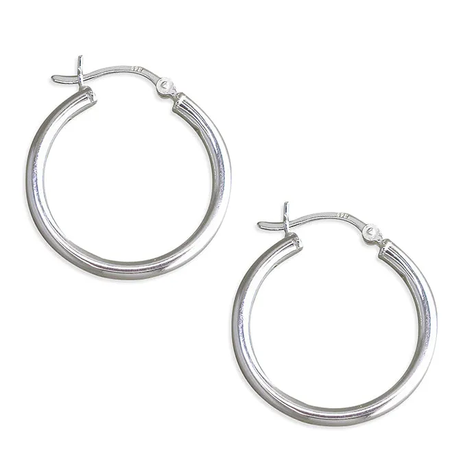 Ladies Sterling Silver Plain Hoop Earrings