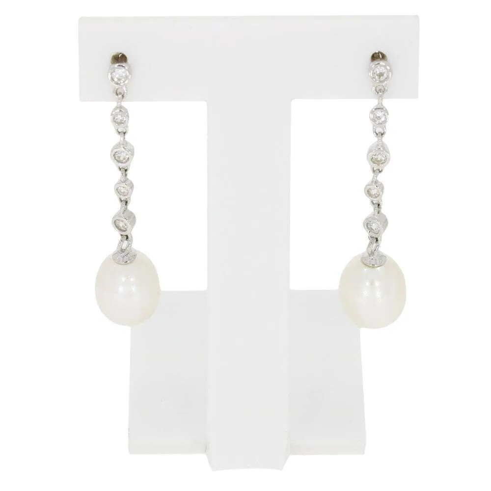 Lido Pearls Cubic Zirconia and Freshwater Pearl Drop Earrings KJ112E
