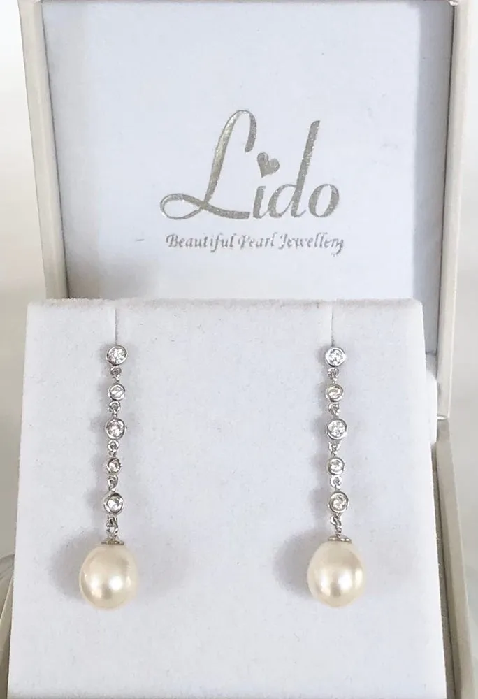 Lido Pearls Cubic Zirconia and Freshwater Pearl Drop Earrings KJ112E