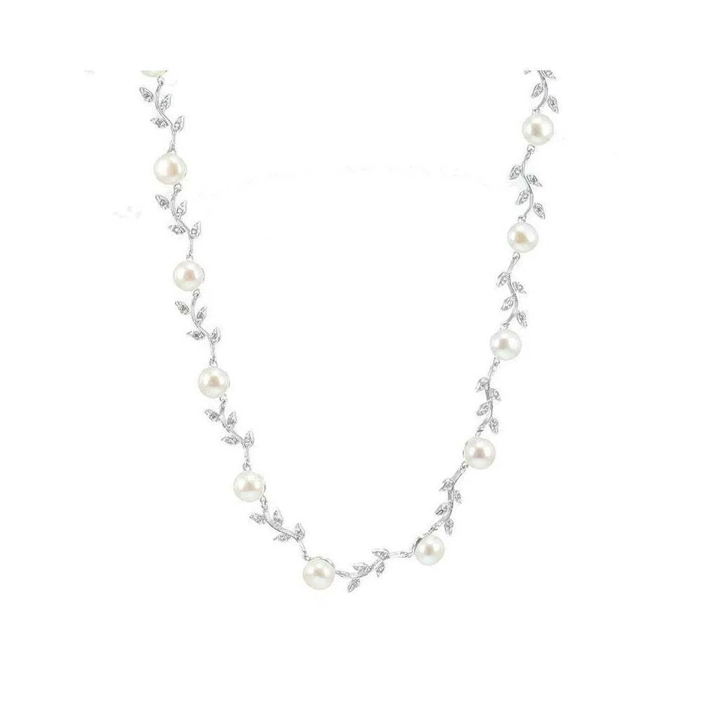 Lido Pearls Freshwater Pearl and Cubic Zirconia Leaf Necklace C22W