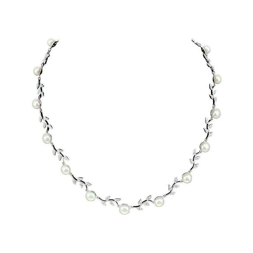 Lido Pearls Freshwater Pearl and Cubic Zirconia Leaf Necklace C22W