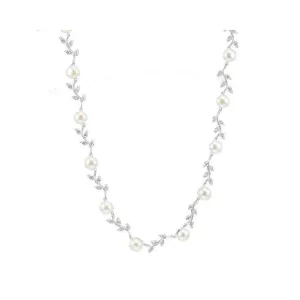Lido Pearls Freshwater Pearl and Cubic Zirconia Leaf Necklace C22W