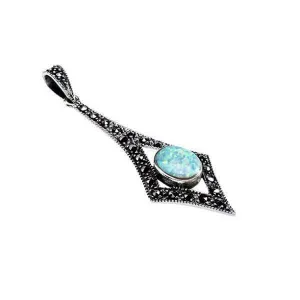 London Vintage Sterling Silver Marcasite and Opal Pendant