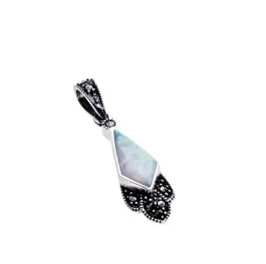 London Vintage Sterling Silver Marcasite and Opal Pendant