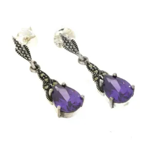 London Vintage Sterling Silver Marcasite Drop Earrings