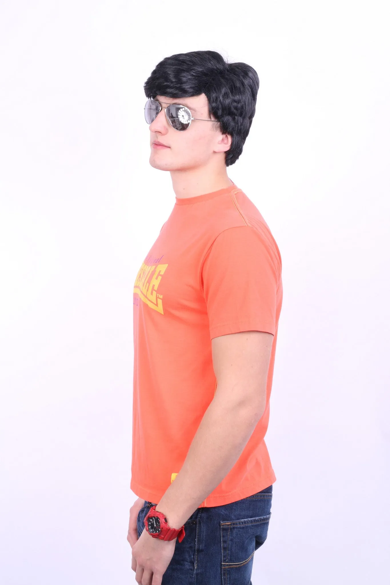 Lonsdale London Mens S T-Shirt Classic Logo Lion Orange Top Training