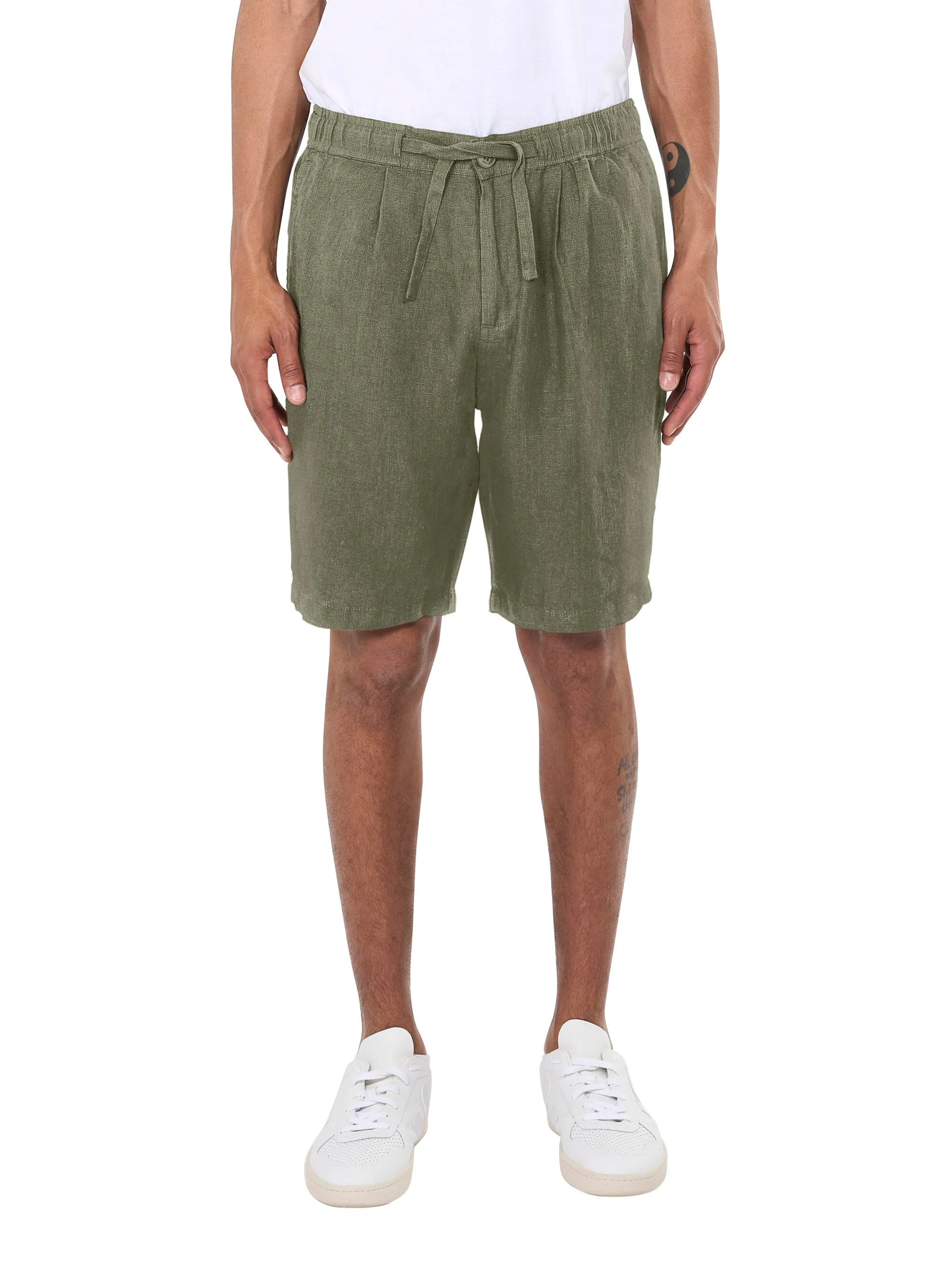 Loose Linen shorts - Burned Olive Knowledge Cotton