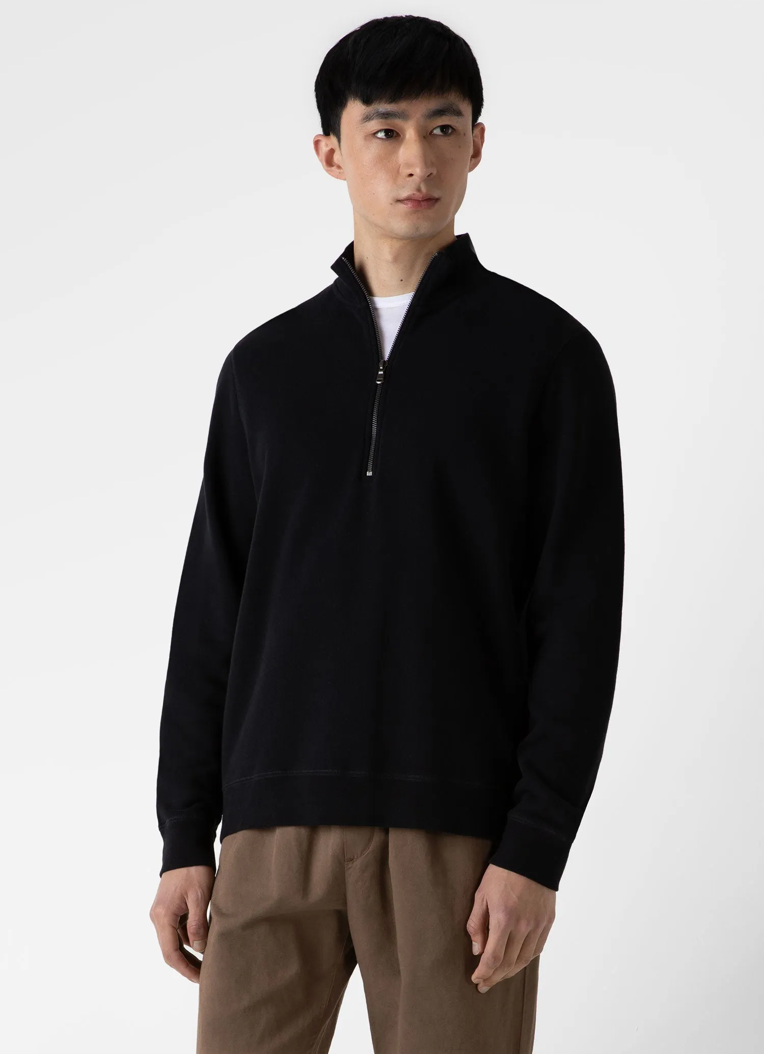 Men's Half Zip Loopback Sweatshirt in Black Sunspel