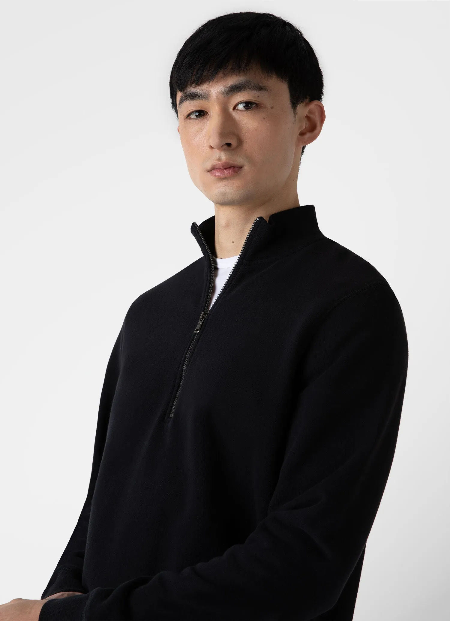 Men's Half Zip Loopback Sweatshirt in Black Sunspel