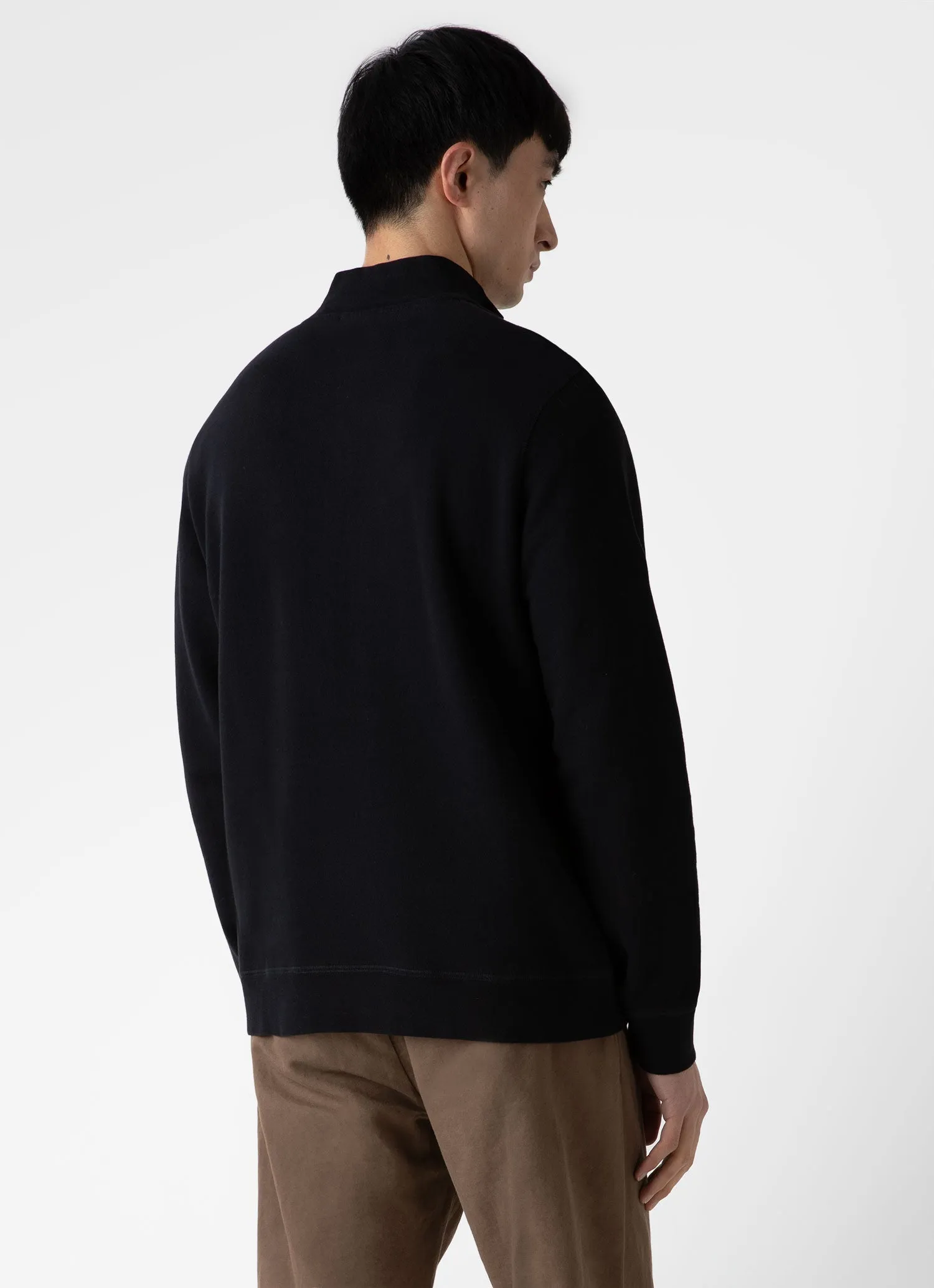 Men's Half Zip Loopback Sweatshirt in Black Sunspel
