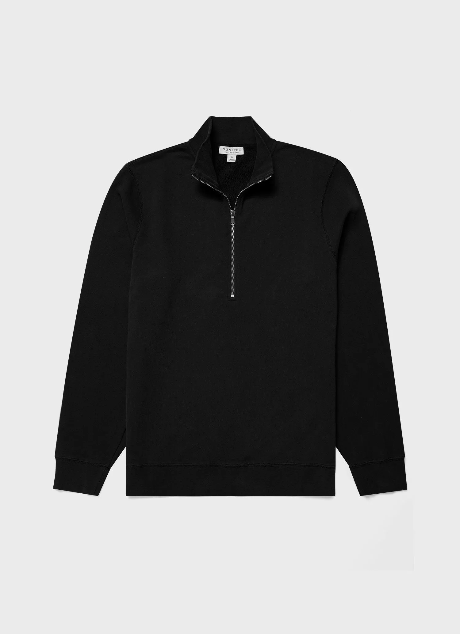 Men's Half Zip Loopback Sweatshirt in Black Sunspel