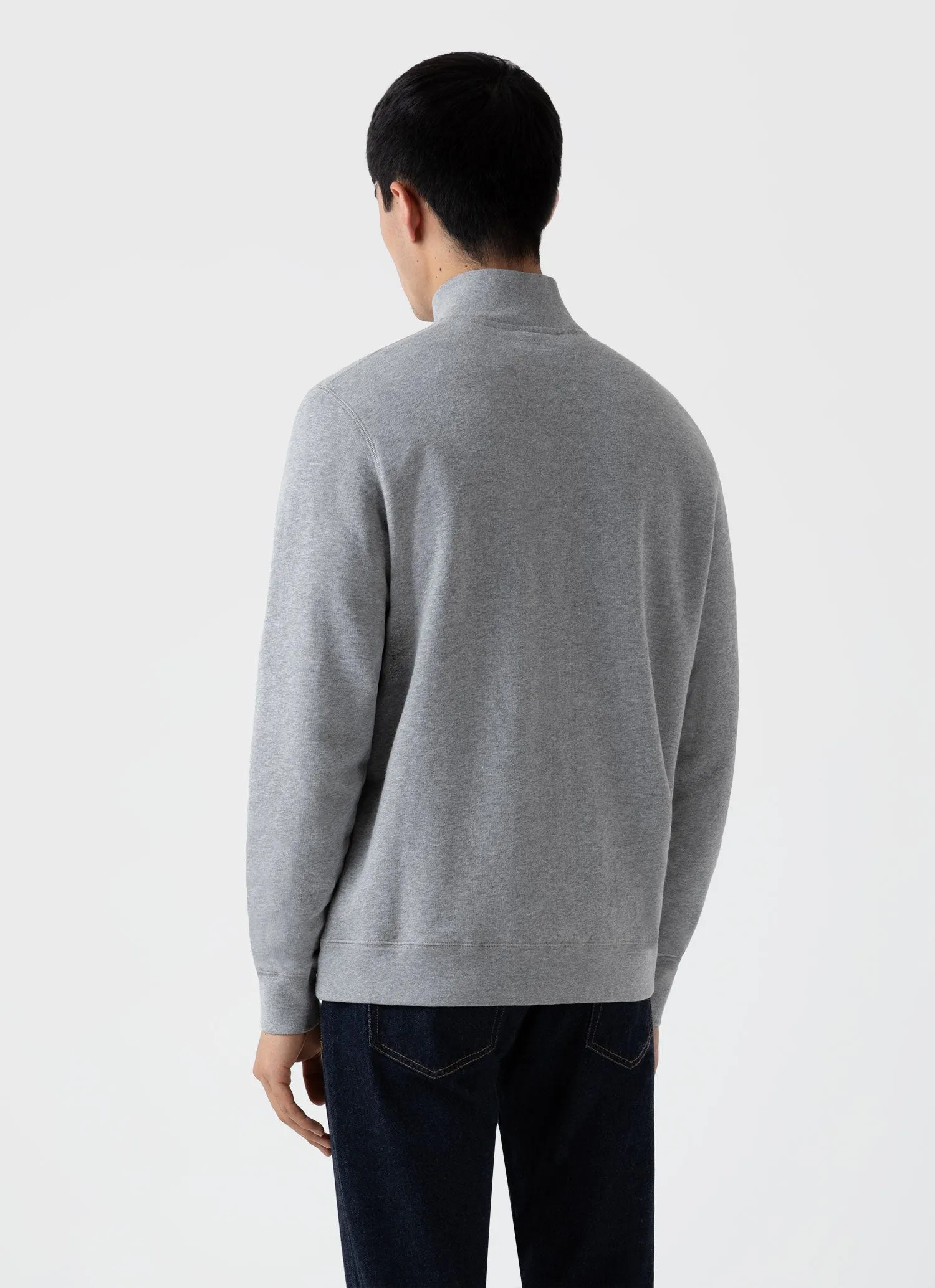 Men's Half Zip Loopback Sweatshirt in Grey Melange Sunspel