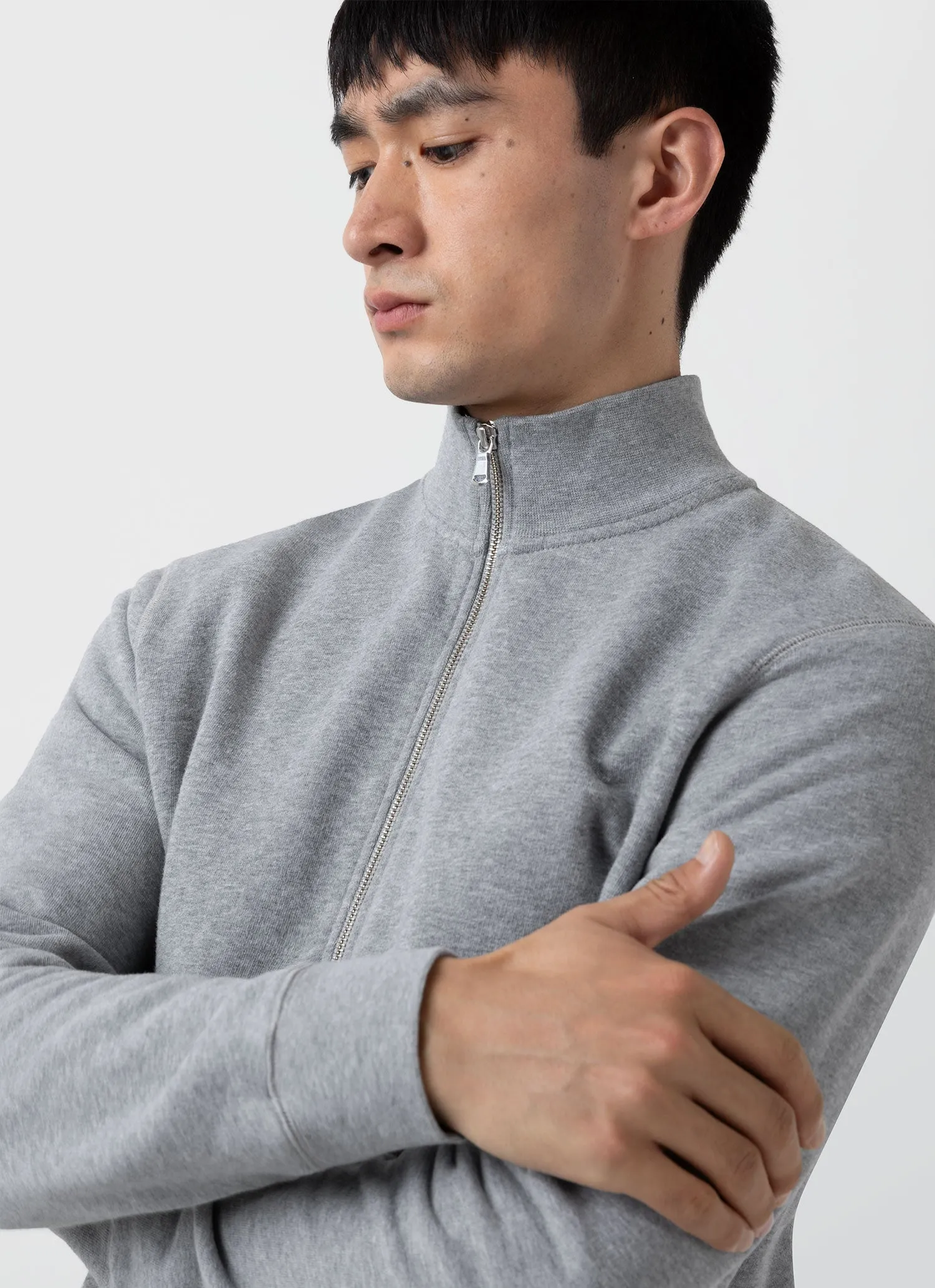 Men's Half Zip Loopback Sweatshirt in Grey Melange Sunspel