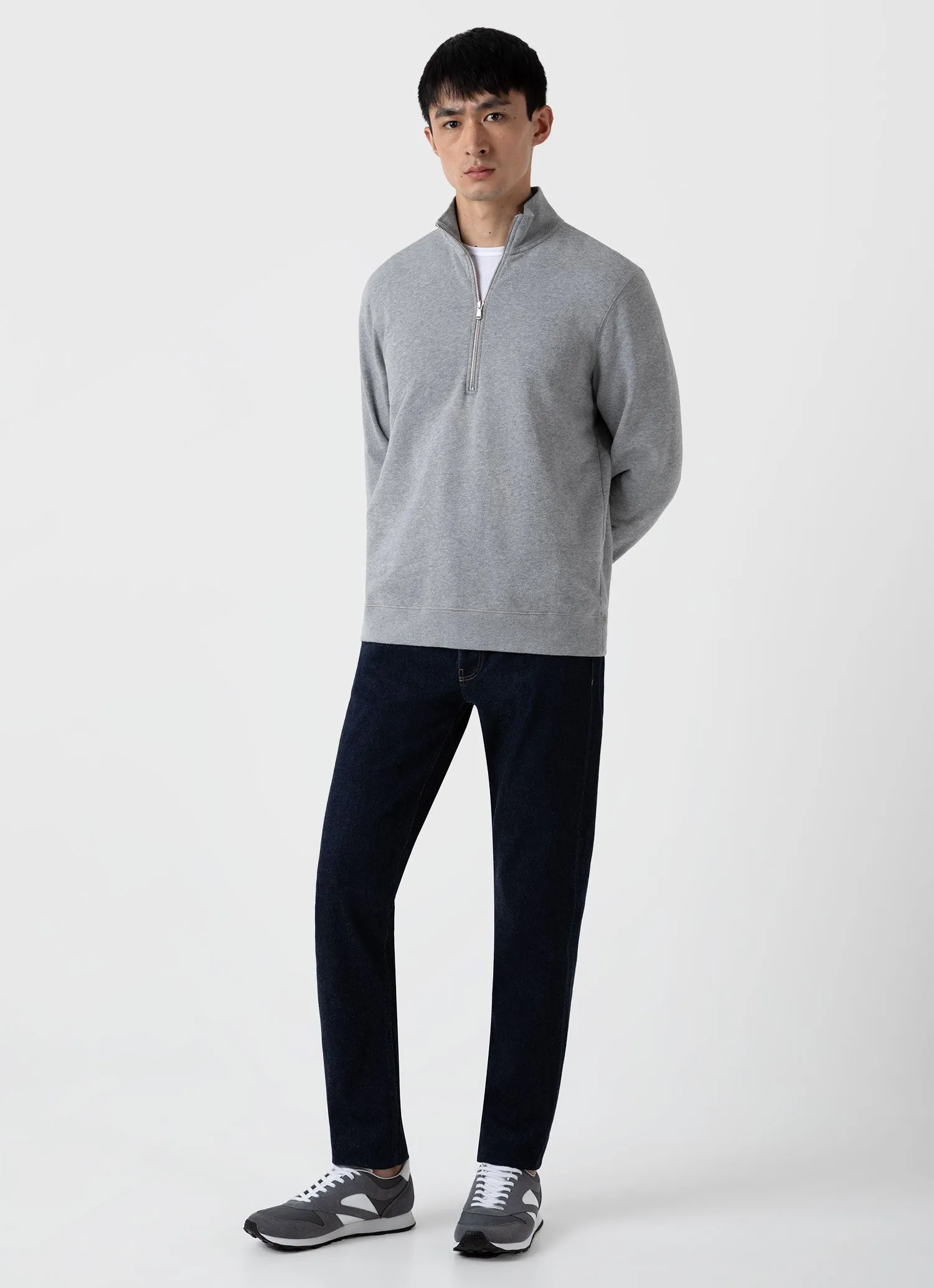 Men's Half Zip Loopback Sweatshirt in Grey Melange Sunspel