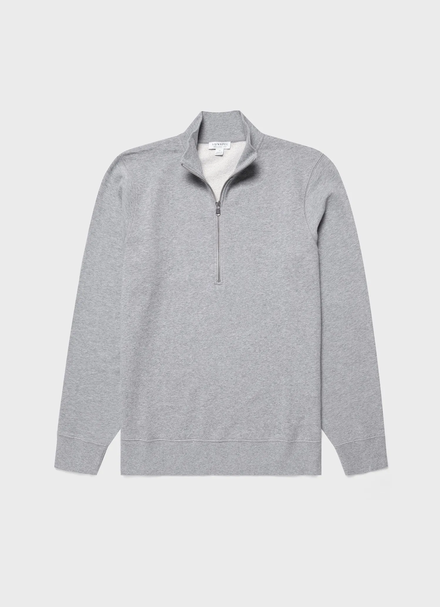 Men's Half Zip Loopback Sweatshirt in Grey Melange Sunspel