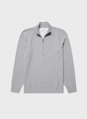 Men's Half Zip Loopback Sweatshirt in Grey Melange Sunspel
