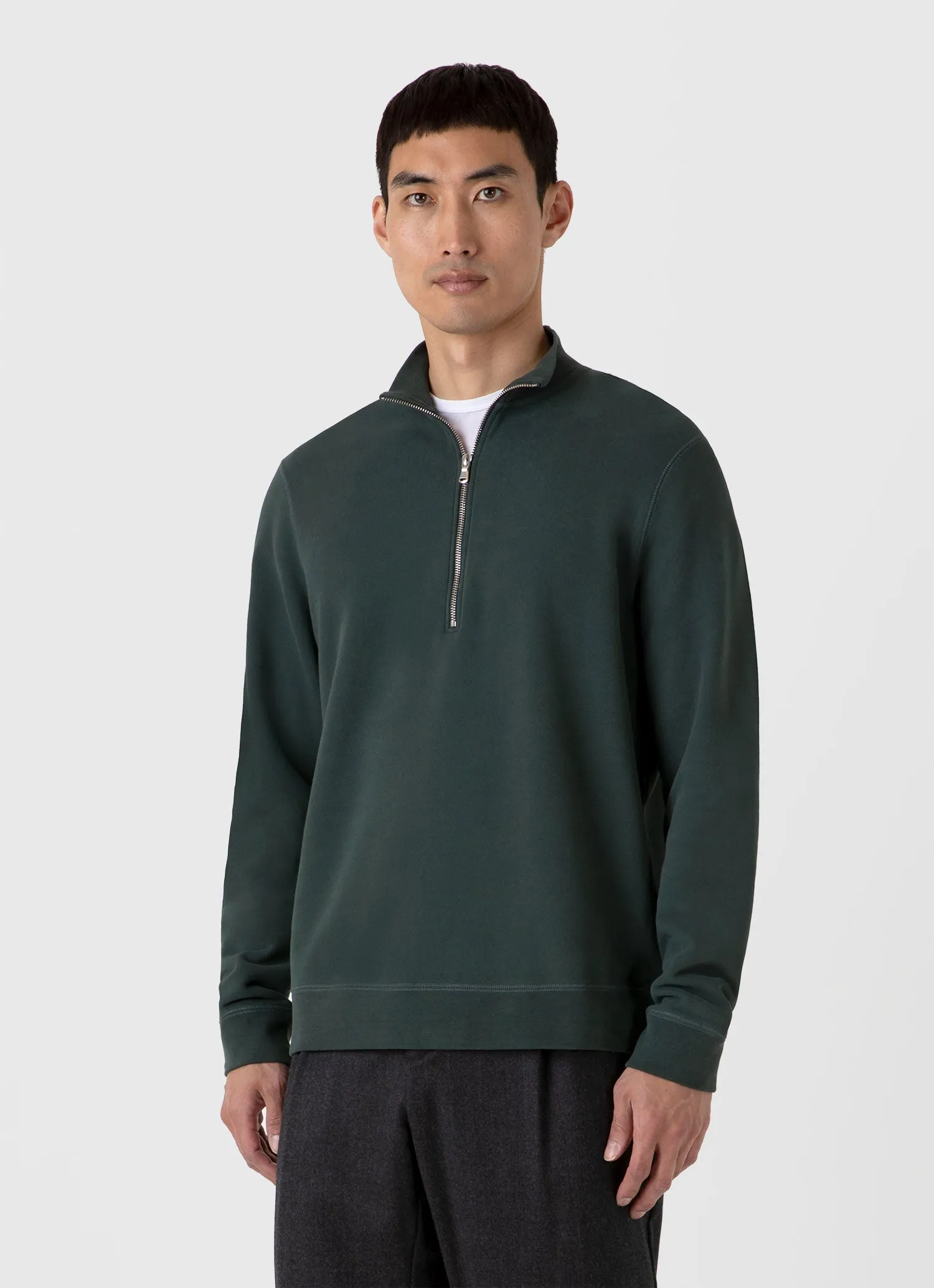 Men's Half Zip Loopback Sweatshirt in Holly Green Sunspel