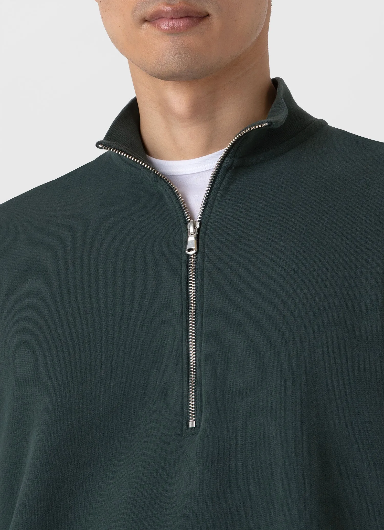 Men's Half Zip Loopback Sweatshirt in Holly Green Sunspel