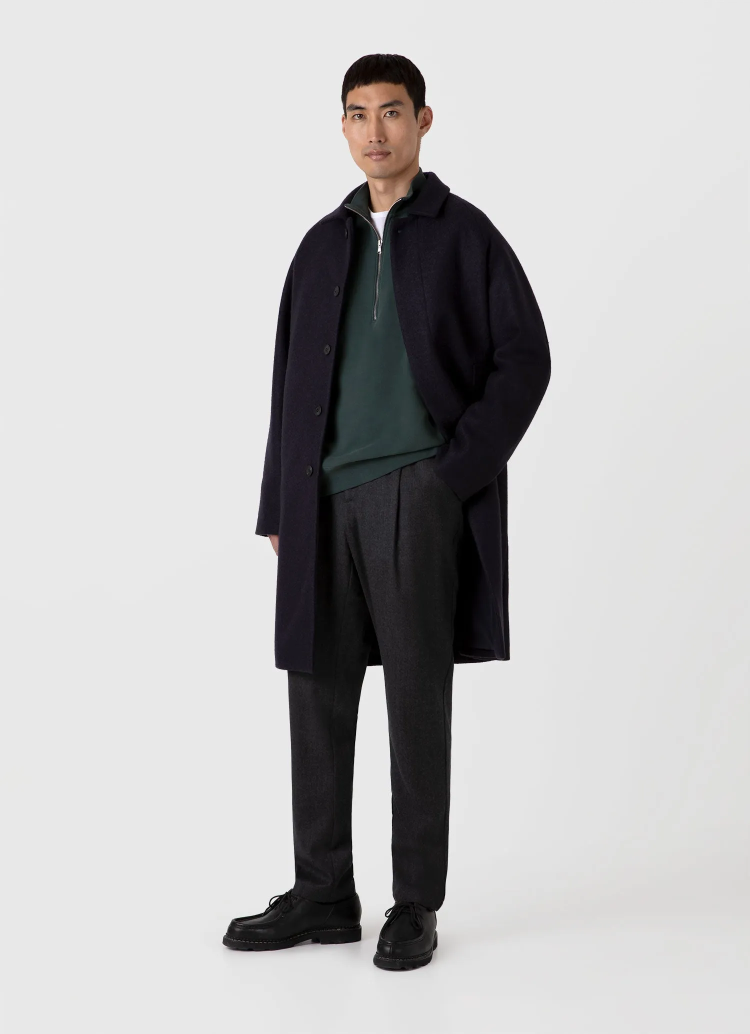 Men's Half Zip Loopback Sweatshirt in Holly Green Sunspel