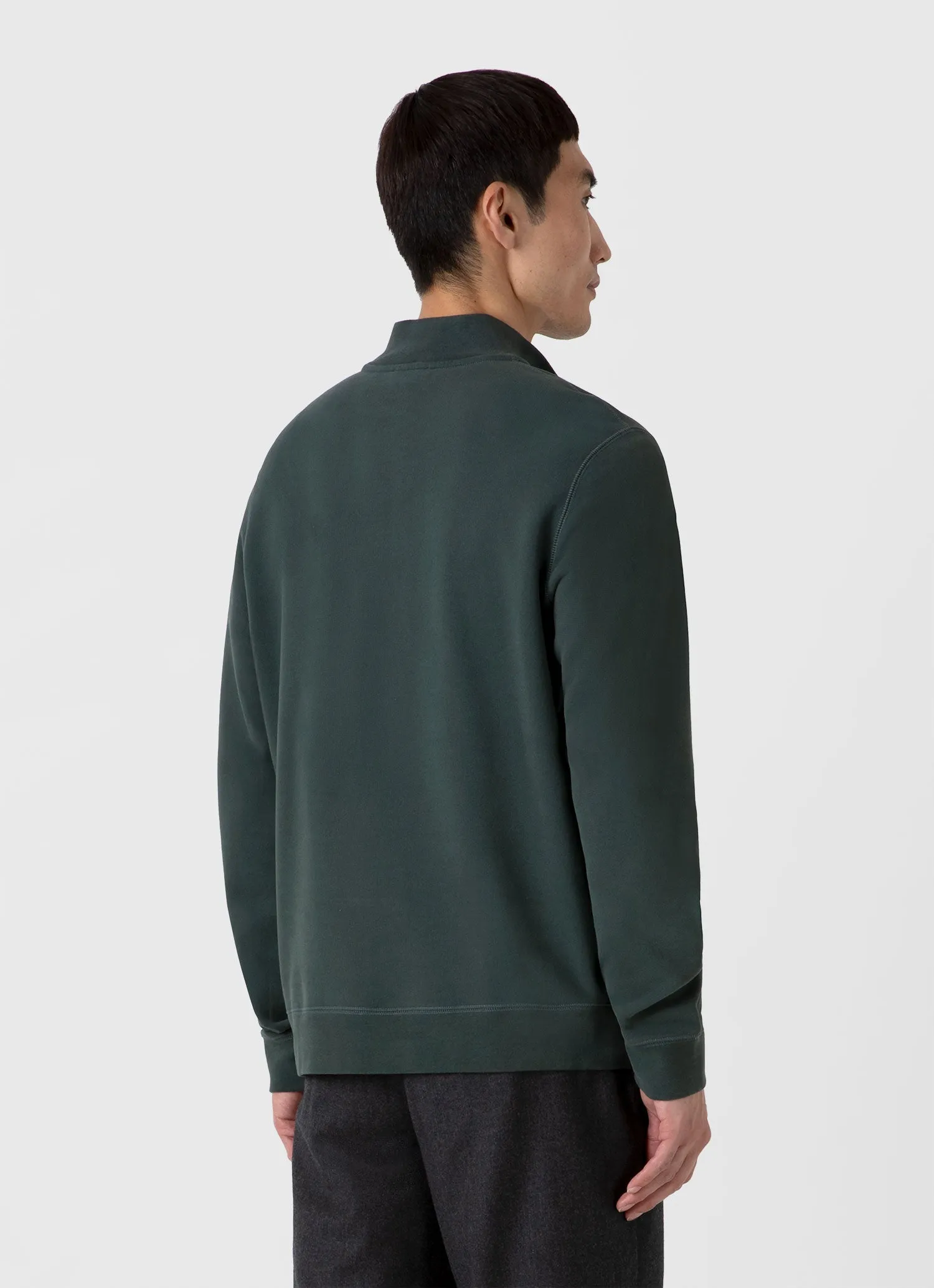 Men's Half Zip Loopback Sweatshirt in Holly Green Sunspel