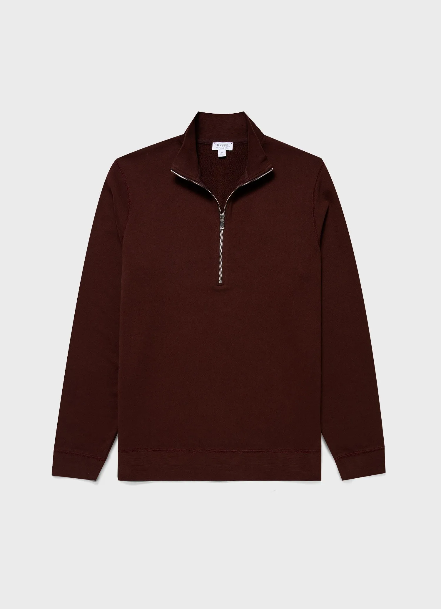 Men's Half Zip Loopback Sweatshirt in Raisin Sunspel