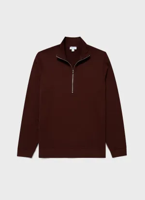 Men's Half Zip Loopback Sweatshirt in Raisin Sunspel