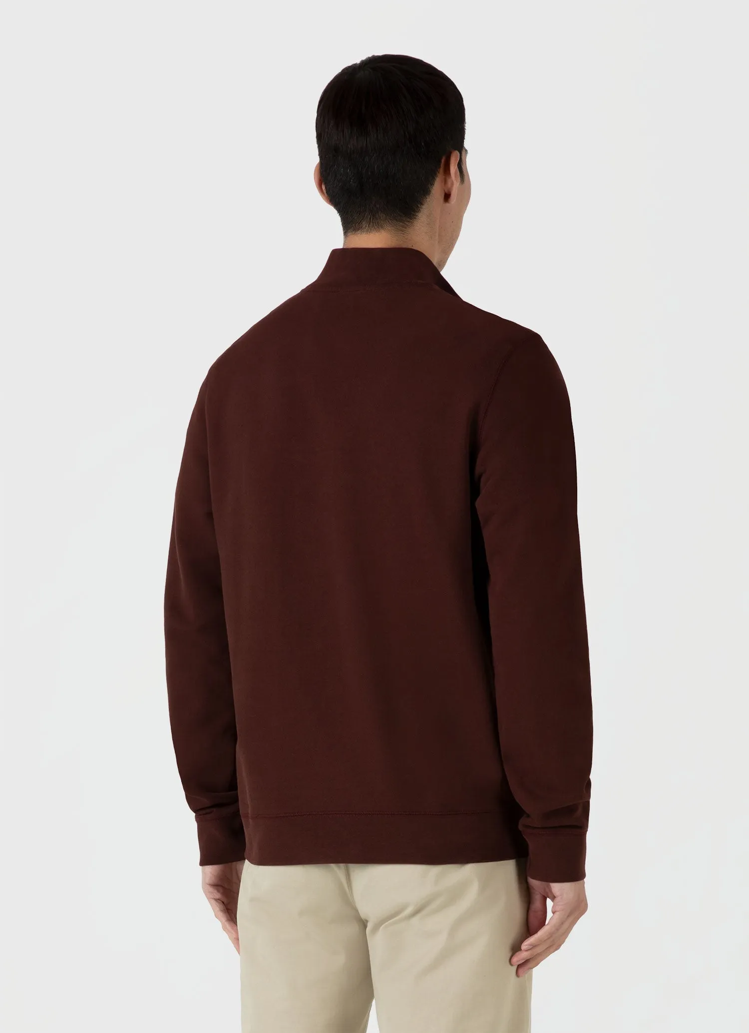 Men's Half Zip Loopback Sweatshirt in Raisin Sunspel