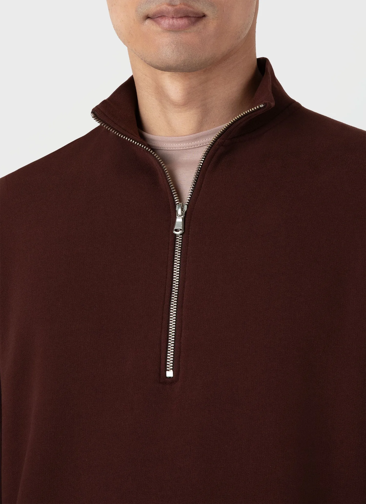 Men's Half Zip Loopback Sweatshirt in Raisin Sunspel