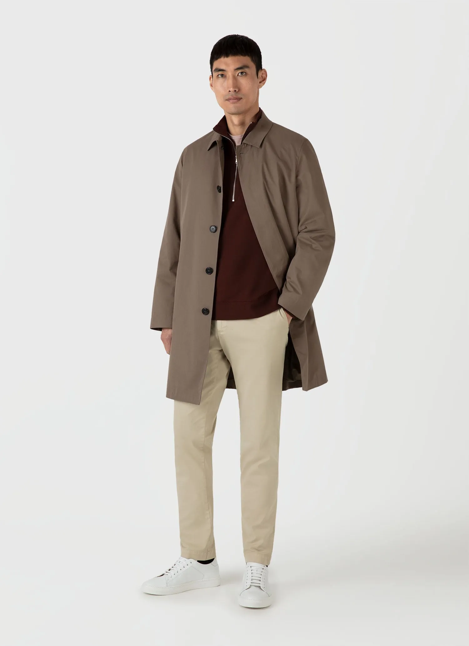 Men's Half Zip Loopback Sweatshirt in Raisin Sunspel