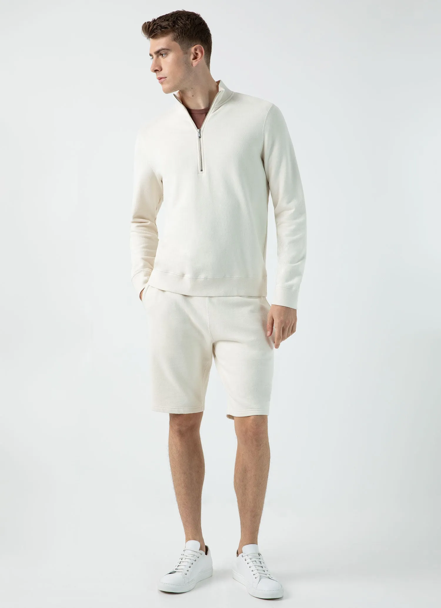 Men's Undyed Half Zip Loopback Sweatshirt in Undyed Sunspel