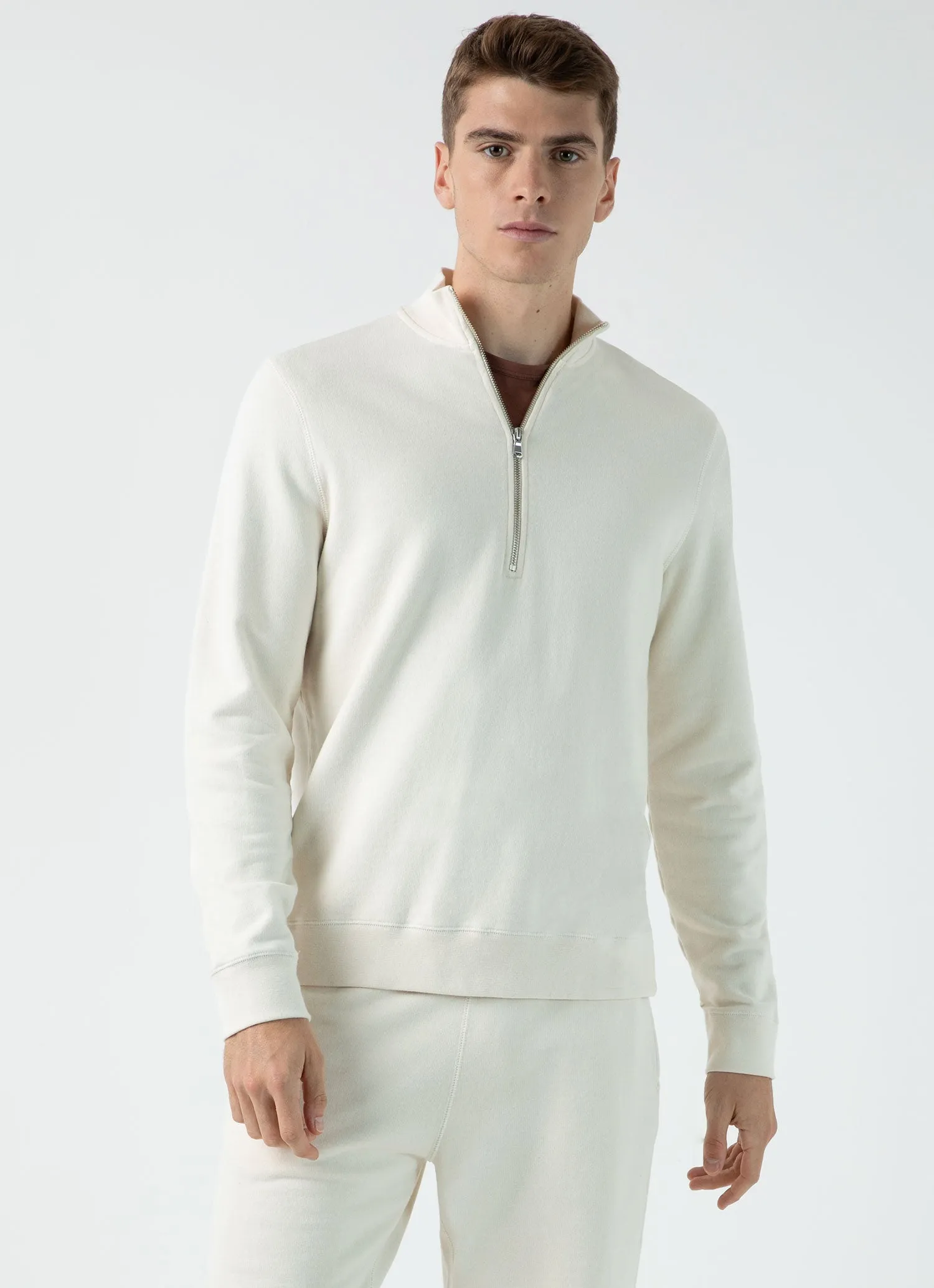 Men's Undyed Half Zip Loopback Sweatshirt in Undyed Sunspel