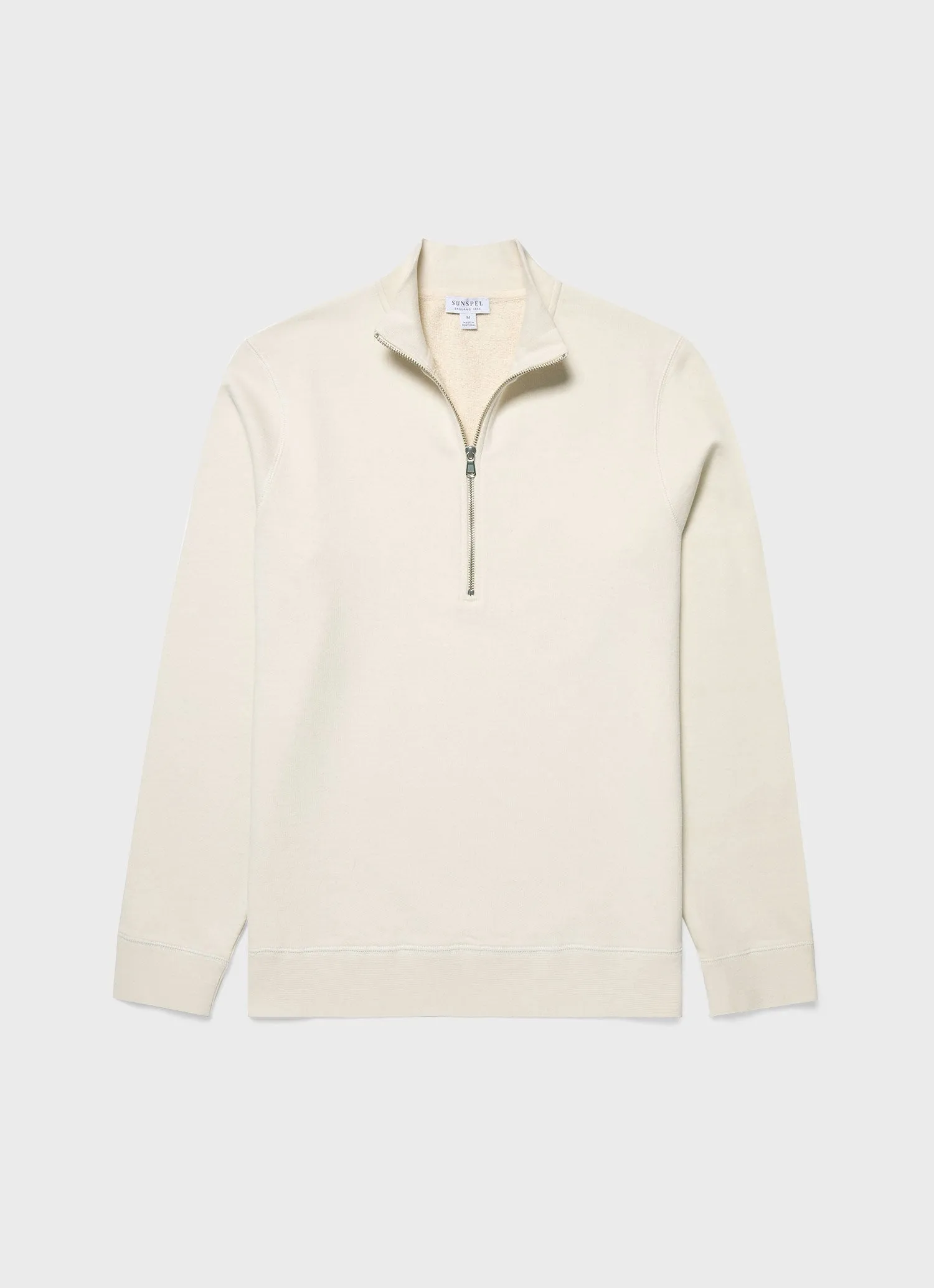Men's Undyed Half Zip Loopback Sweatshirt in Undyed Sunspel
