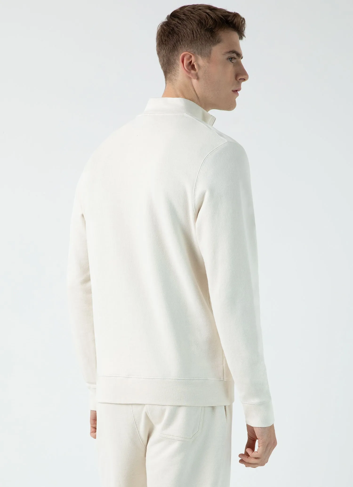 Men's Undyed Half Zip Loopback Sweatshirt in Undyed Sunspel