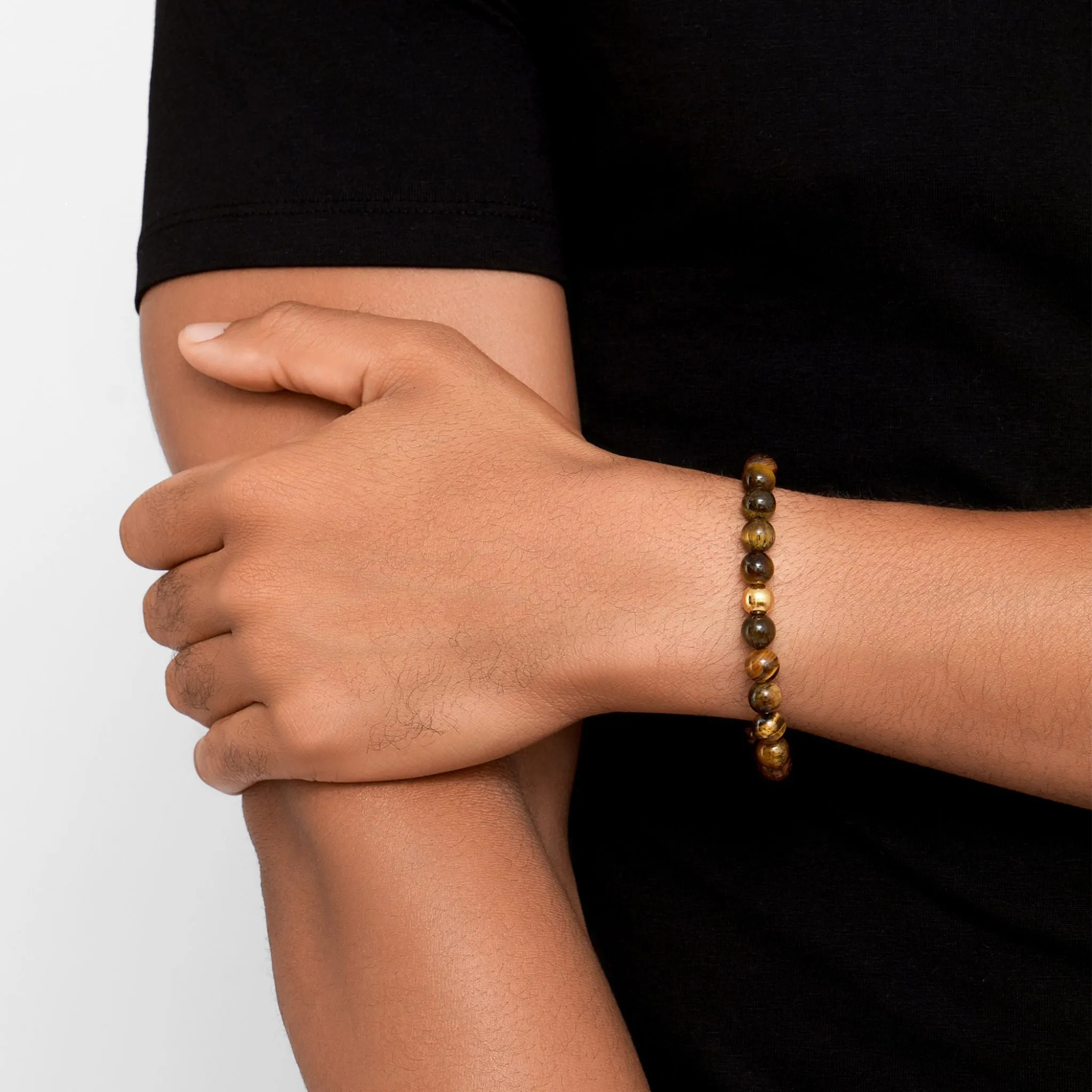 Men's Water Resistant Tiger's Eye Bead Stretch Bracelet