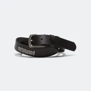 Metal Logo Leather Studded Belt - Black