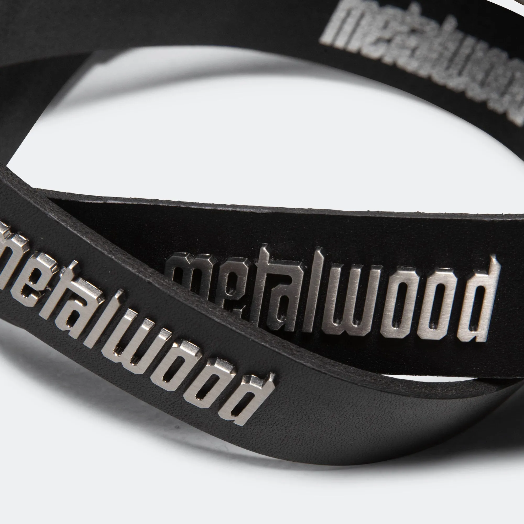 Metal Logo Leather Studded Belt - Black