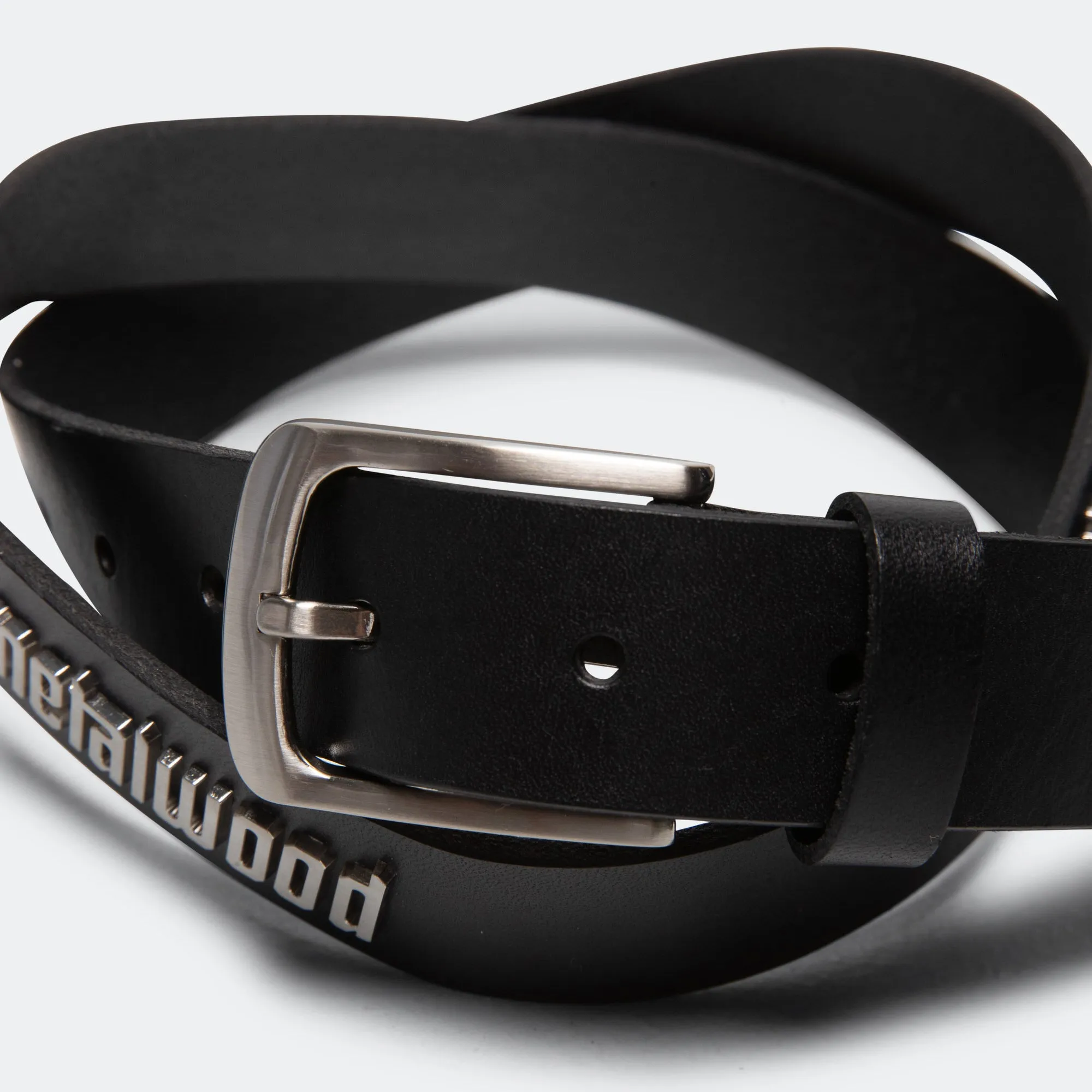 Metal Logo Leather Studded Belt - Black