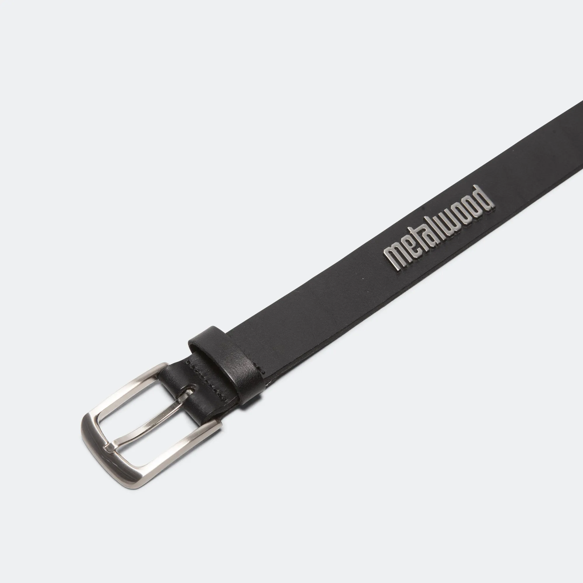 Metal Logo Leather Studded Belt - Black