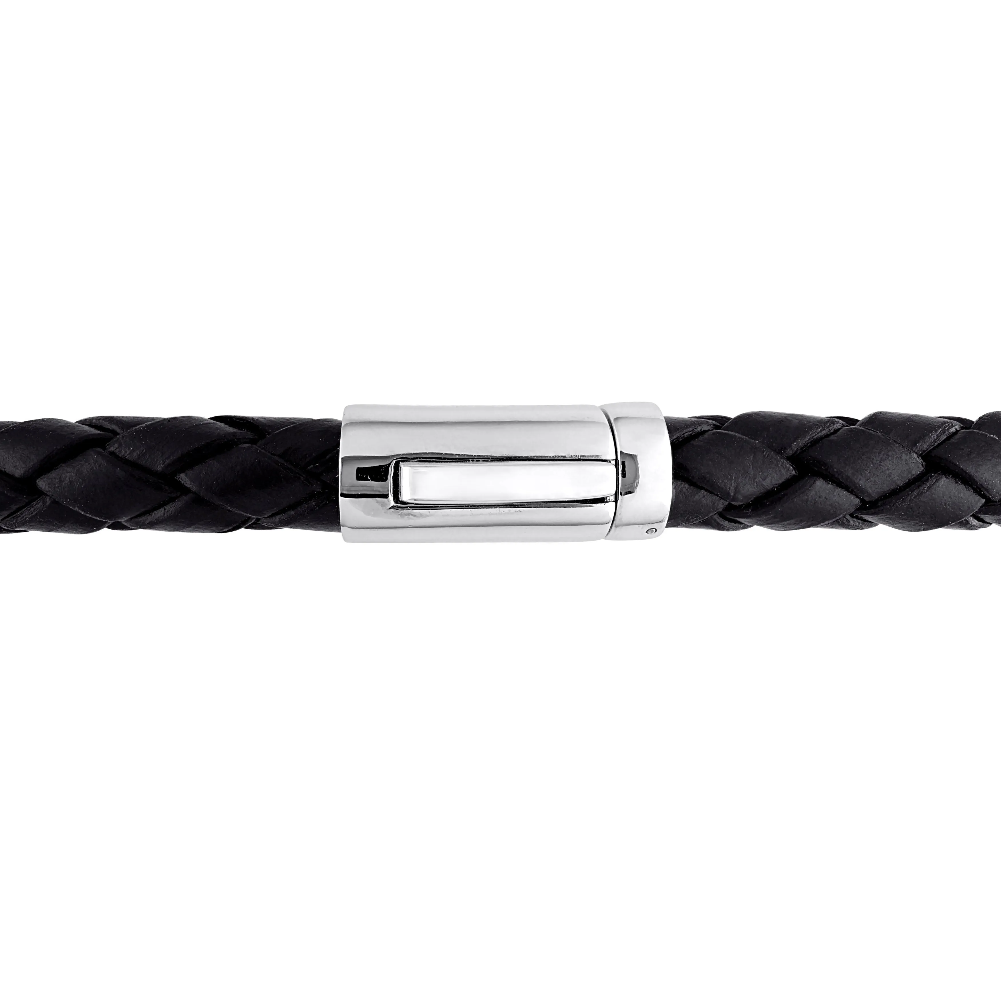 Mimi & Max 7.5-8mm Men's Black Cultured Freshwater Pearl Braided Black Leather Bracelet with Diamond Accents - 9 in.