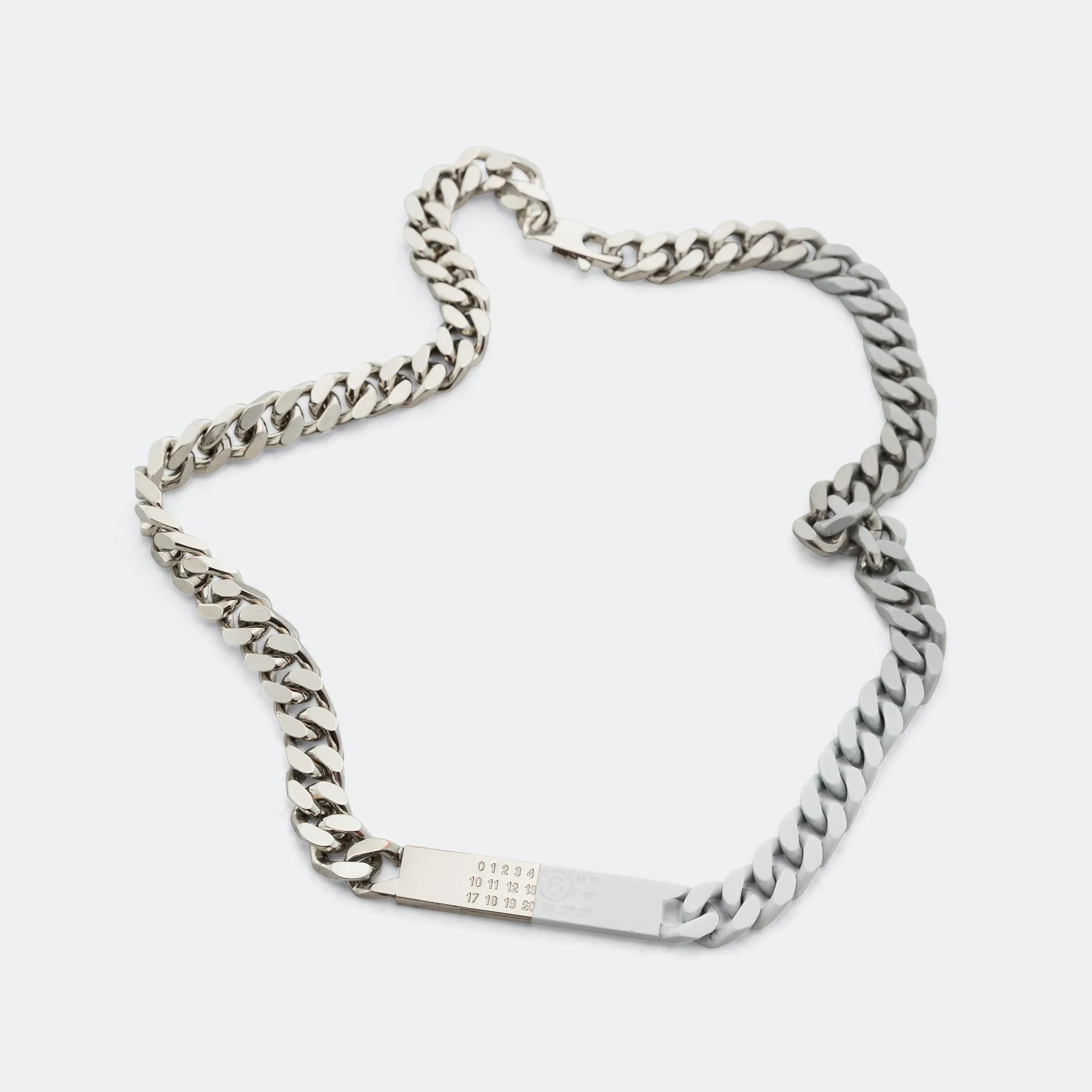 Minimal Logo ID Tag Curb Necklace - Silver Toned Brass