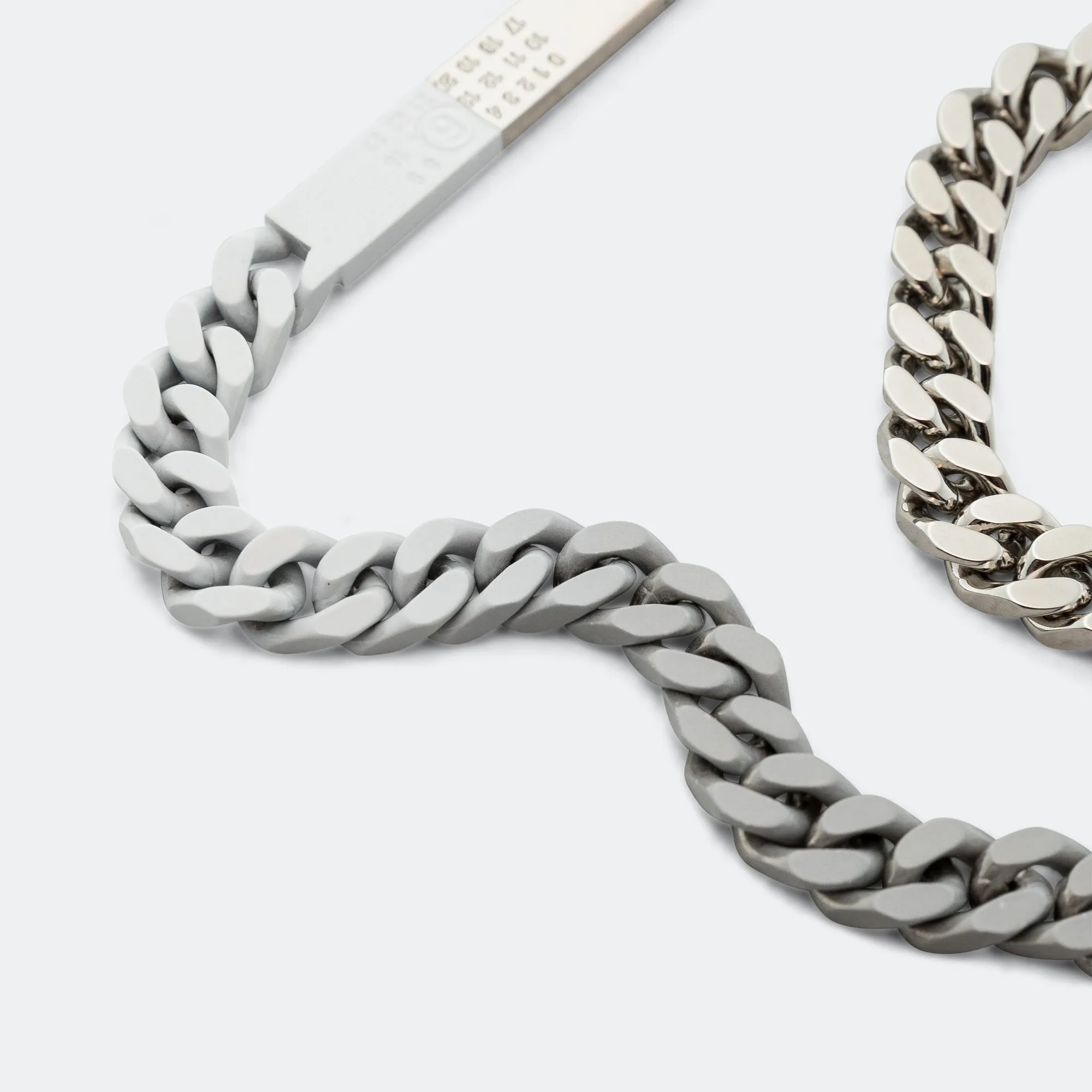 Minimal Logo ID Tag Curb Necklace - Silver Toned Brass