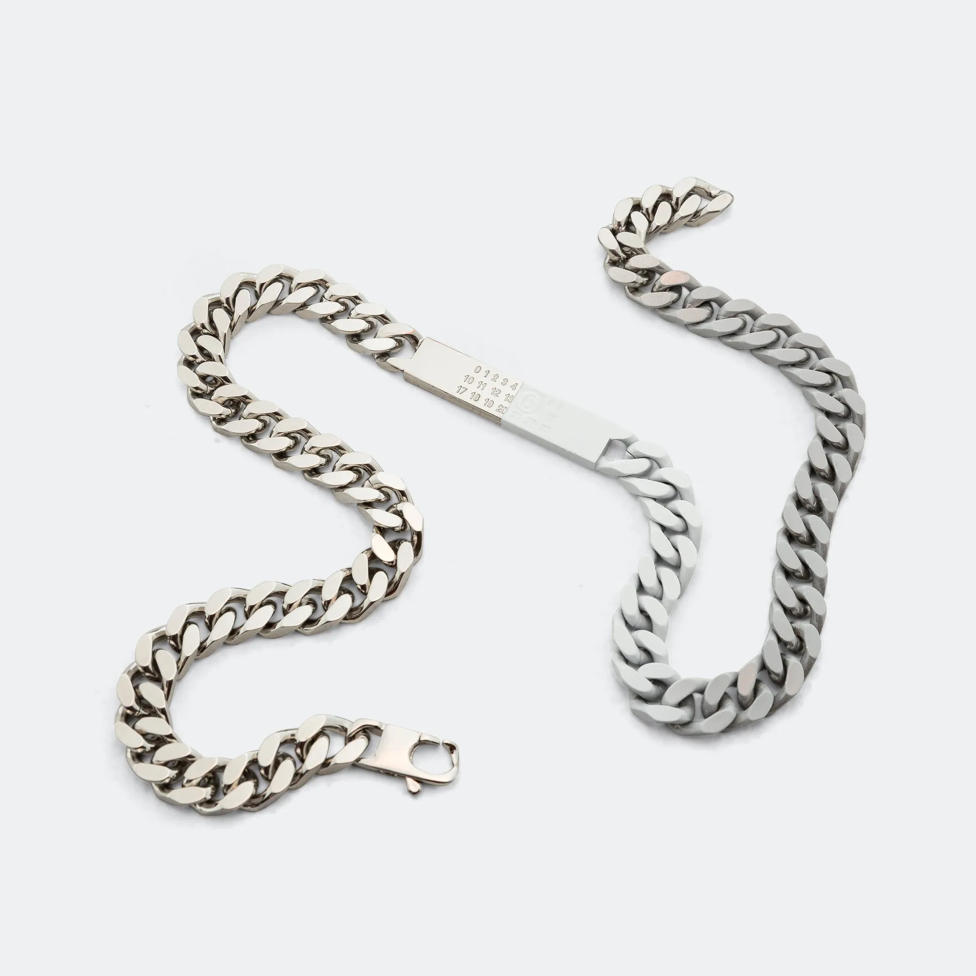 Minimal Logo ID Tag Curb Necklace - Silver Toned Brass