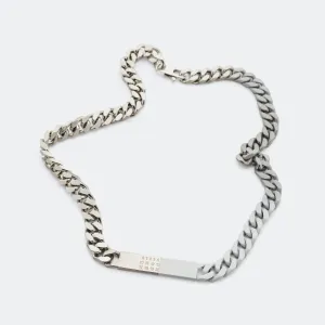 Minimal Logo ID Tag Curb Necklace - Silver Toned Brass
