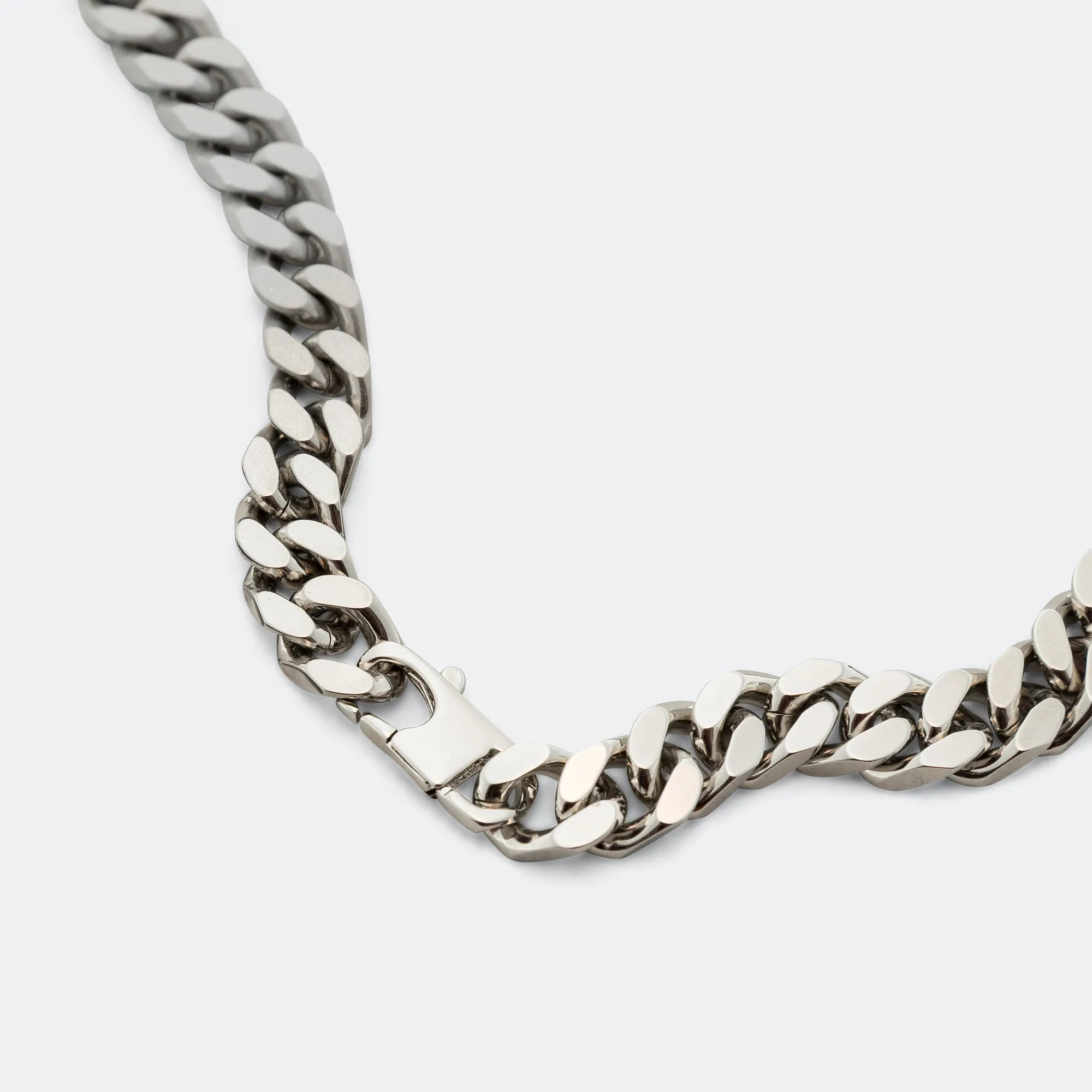 Minimal Logo ID Tag Curb Necklace - Silver Toned Brass