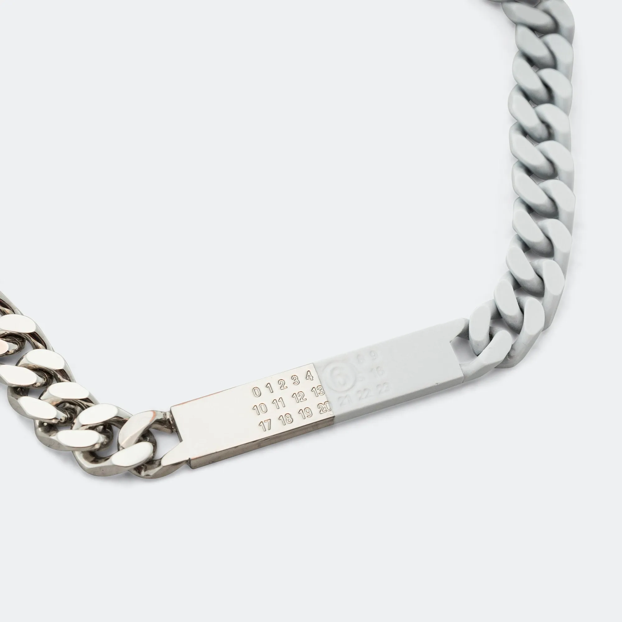 Minimal Logo ID Tag Curb Necklace - Silver Toned Brass
