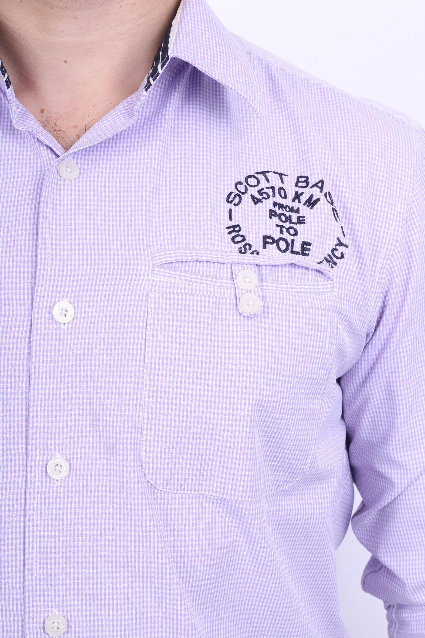 New Zealand Auckland Mens L Casual Shirt Check Purple Cotton